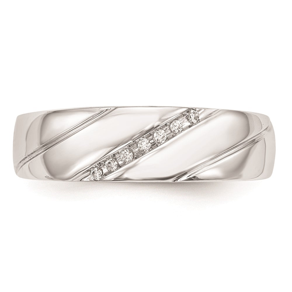 14K White Gold AA Quality .03 carat Diamond Trio Complete Men's Wedding Band