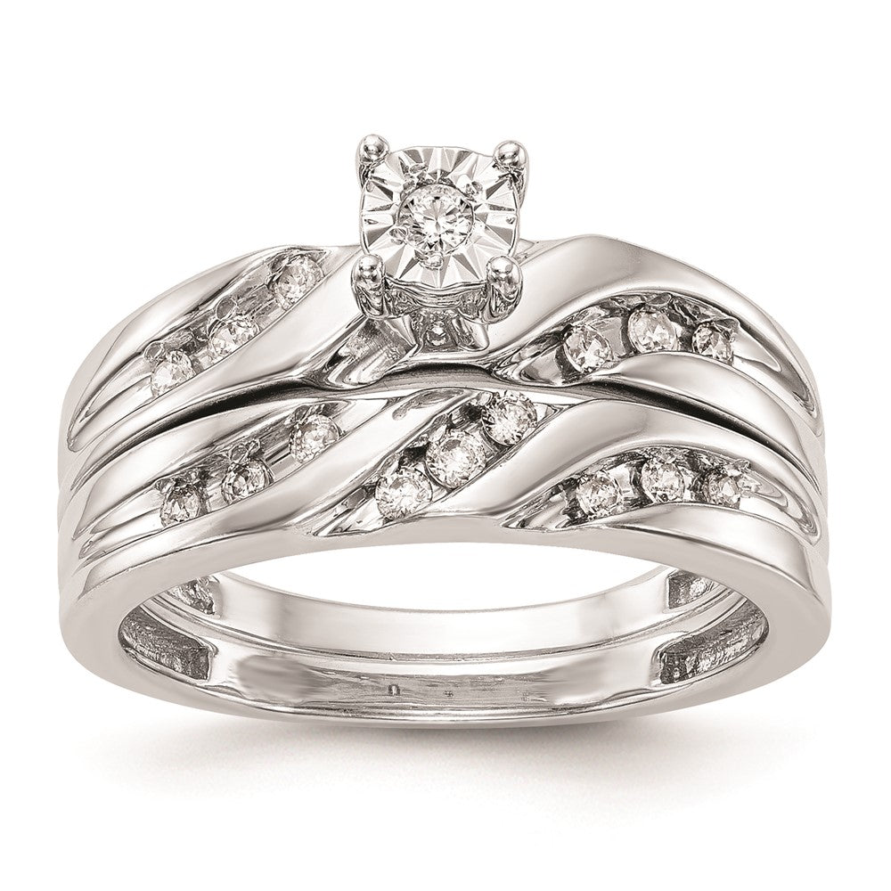 14K White Gold AA Quality 1/8 carat Diamond Trio Complete Engagement Ring