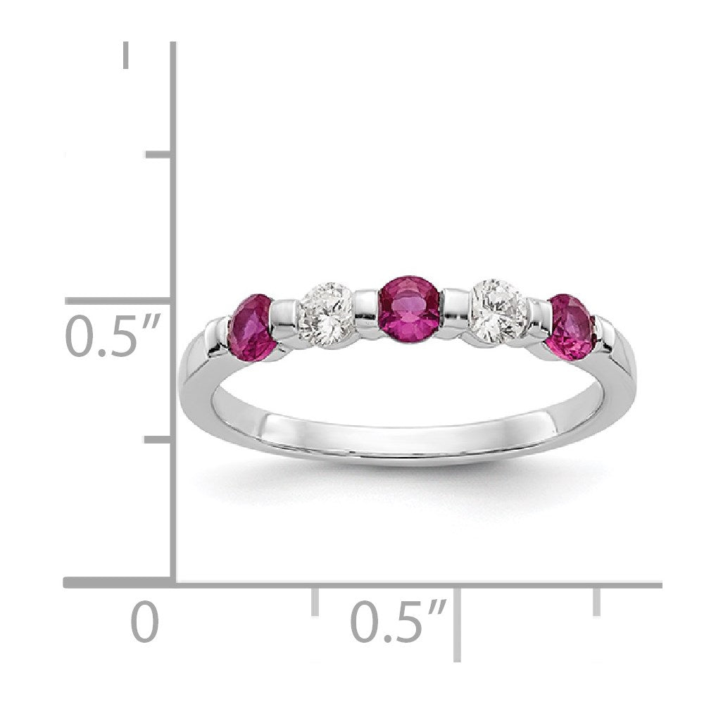 14k White Gold 1/5 carat Diamond and Ruby Complete Band