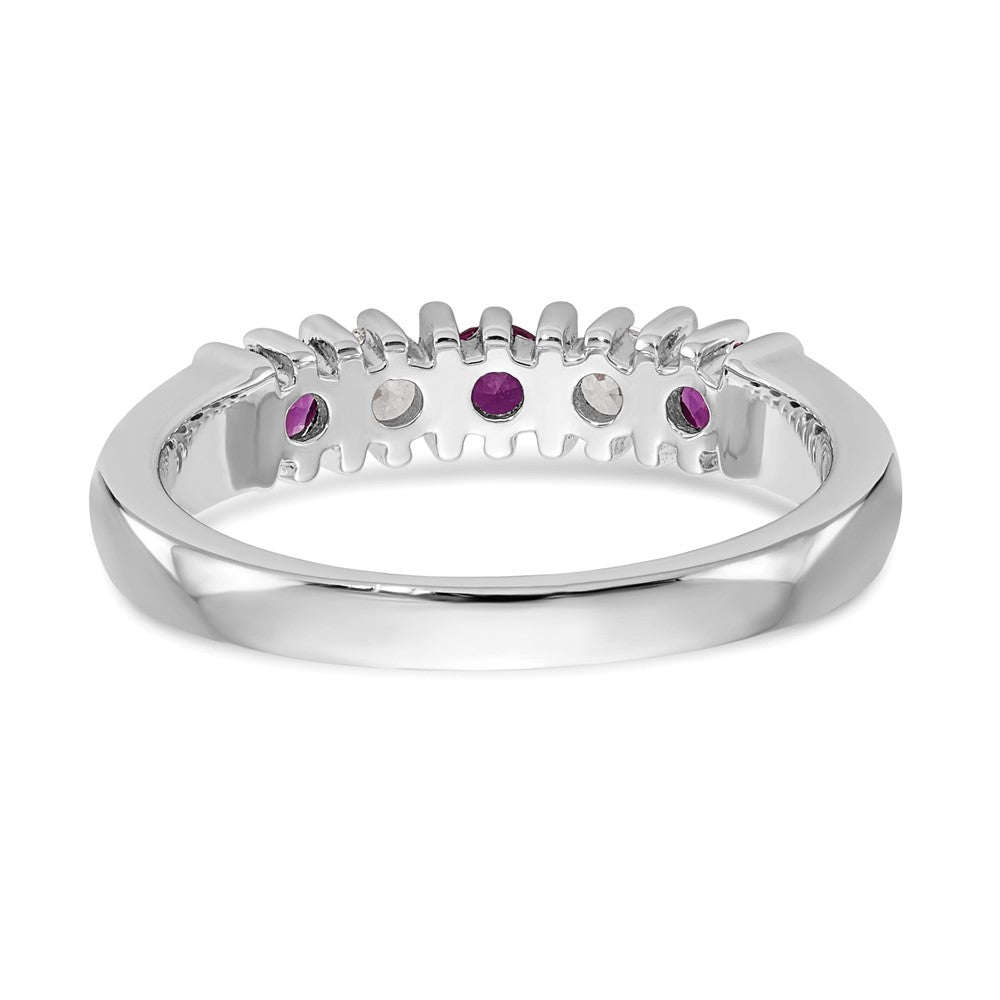 14k White Gold 1/5 carat Diamond and Ruby Complete Band