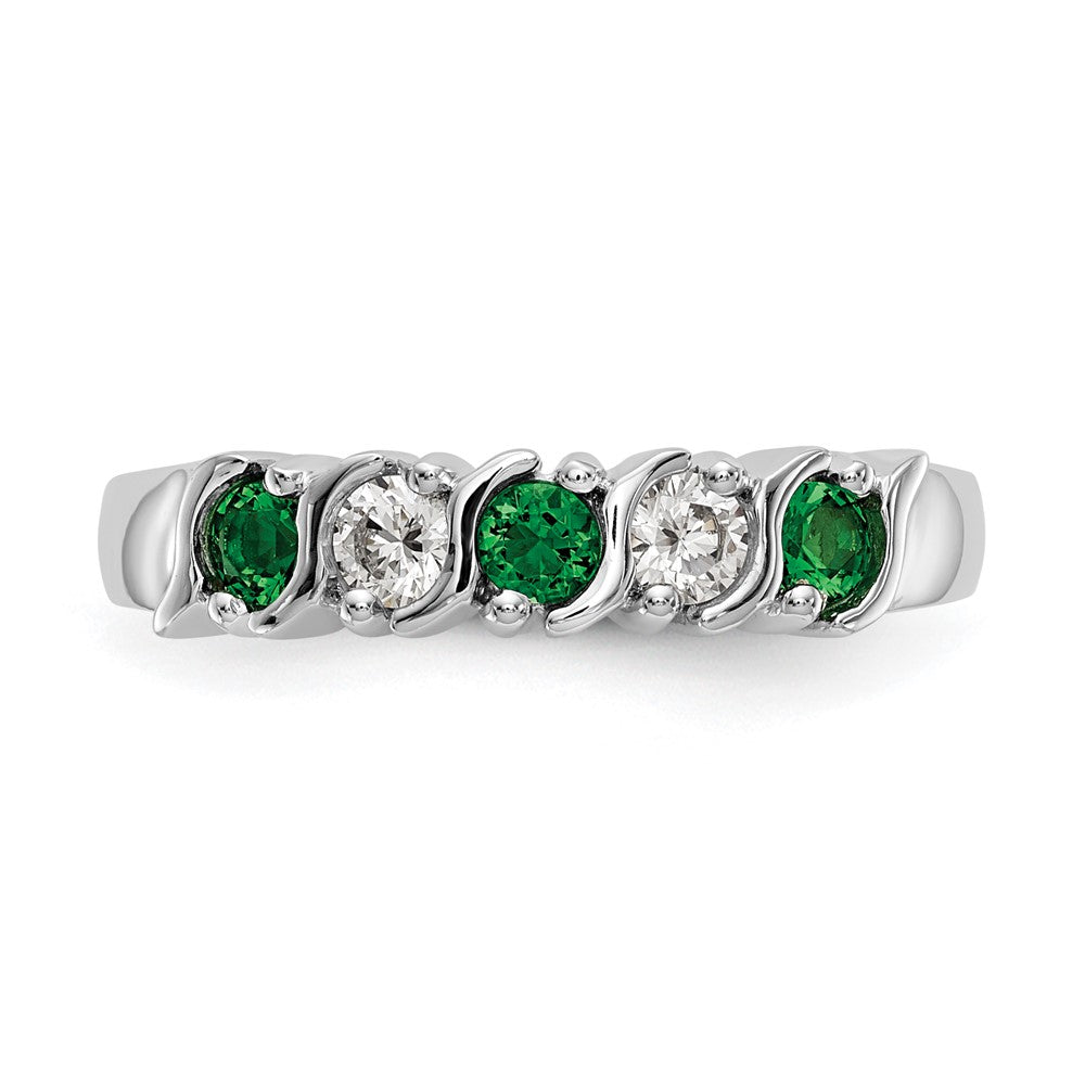 14k White Gold 1/5 carat Diamond and Emerald Complete Band
