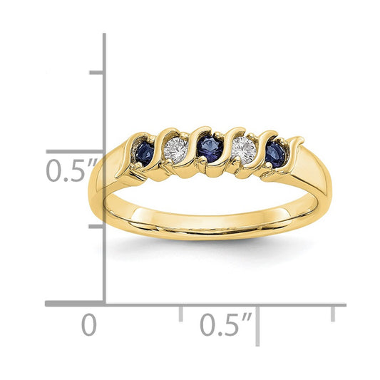 10k Yellow Gold 1/10 carat Diamond and Sapphire 5-Stone Band
