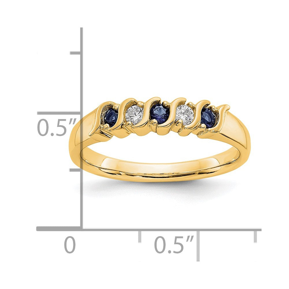 14k Yellow Gold 1/10 carat Diamond and Blue Sapphire Complete Band
