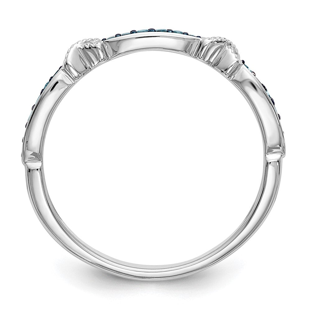 14k White Gold X-Design 1/10 carat Blue Diamond Complete Band