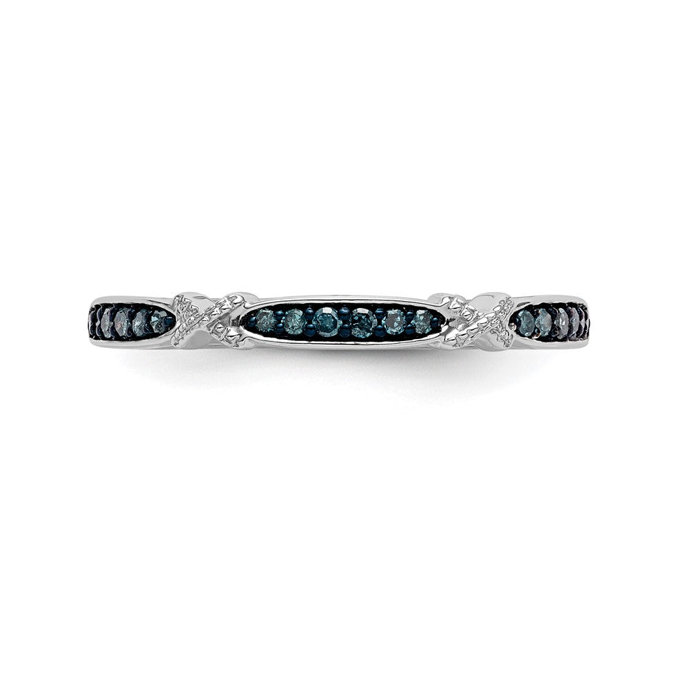 14k White Gold X-Design 1/10 carat Blue Diamond Complete Band