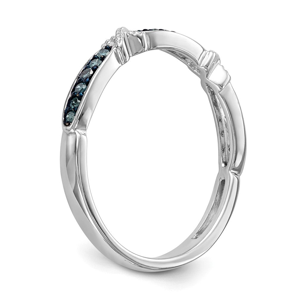 14k White Gold X-Design 1/10 carat Blue Diamond Complete Band