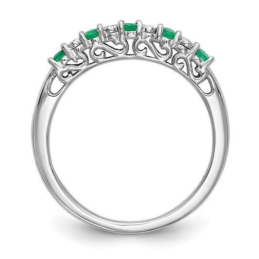 10K White Gold Diamond and Emerald Band