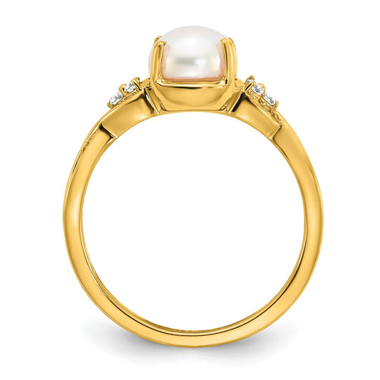 14k 7mm June/Freshwater Cultured Pearl and Diamond Ring