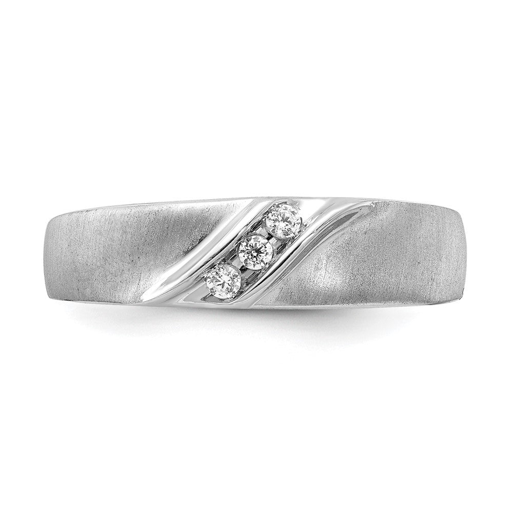 14k White Gold 3-Stone Satin 1/10 carat Diamond Complete Men's Ring