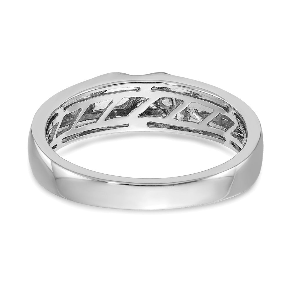 14k White Gold 3-Stone Satin 1/10 carat Diamond Complete Men's Ring