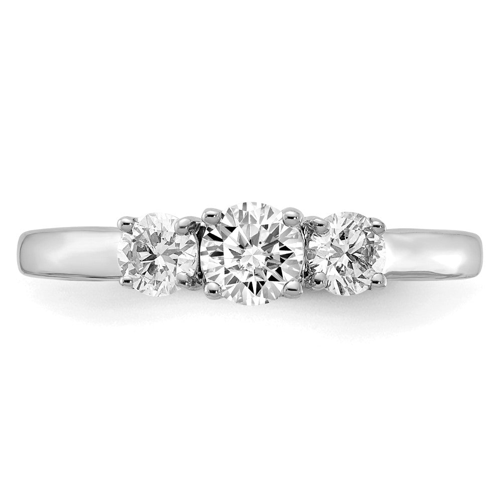 14k White Gold 3/4 carat Lab Grown Diamond VS/SI+ G+ Round Complete Three Stone Engagement Ring
