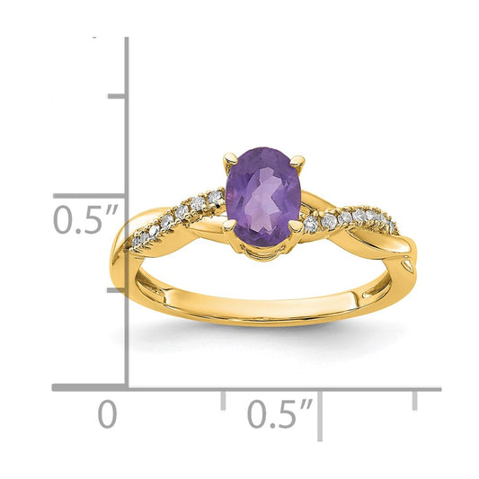 10k 7x5mm Oval February/ Amethyst and Diamond Size 7 Ring