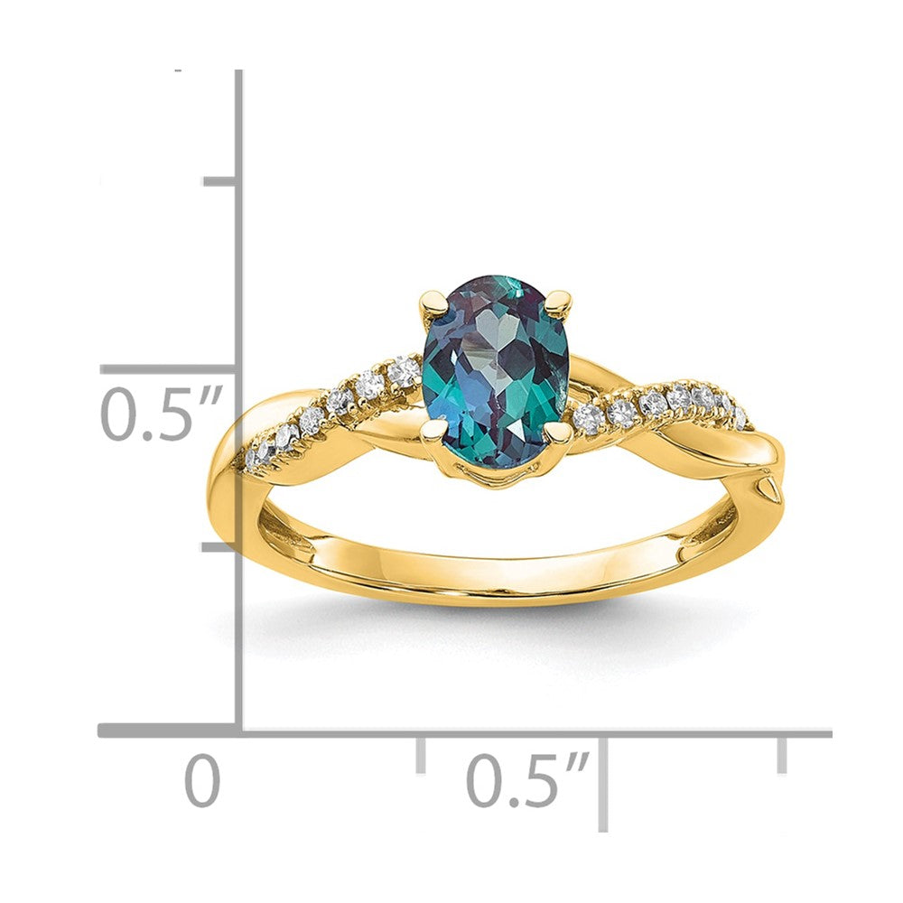 10k Oval Created Alexandrite and Diamond Ring