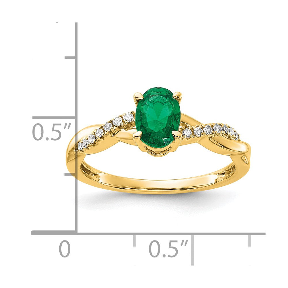 10k Oval Created Emerald and Diamond Ring