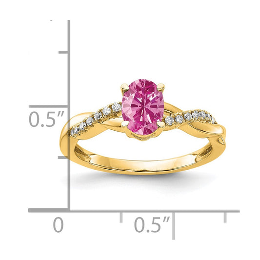 10k 7x5mm Oval October/ Lab-Created Pink Sapphire and Diamond Size 7 Ring