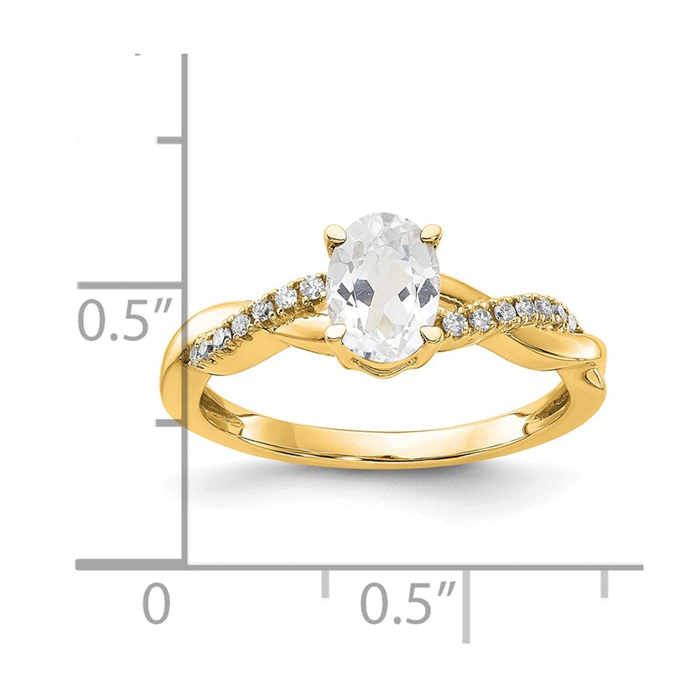 10k Oval White Topaz and Diamond Ring