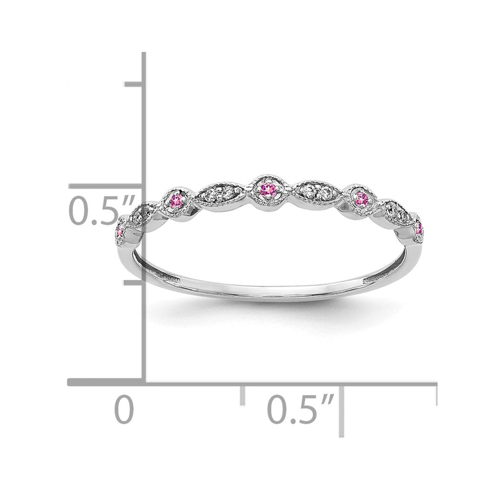 10K White Gold Diamond and Pink Sapphire Fancy Band