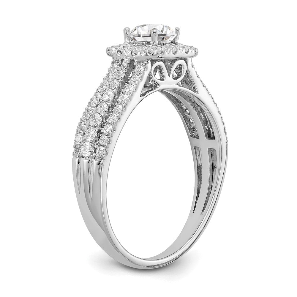 14k White Gold 1 carat Lab Grown Diamond VS/SI+ G+ Round Complete Halo Engagement Ring