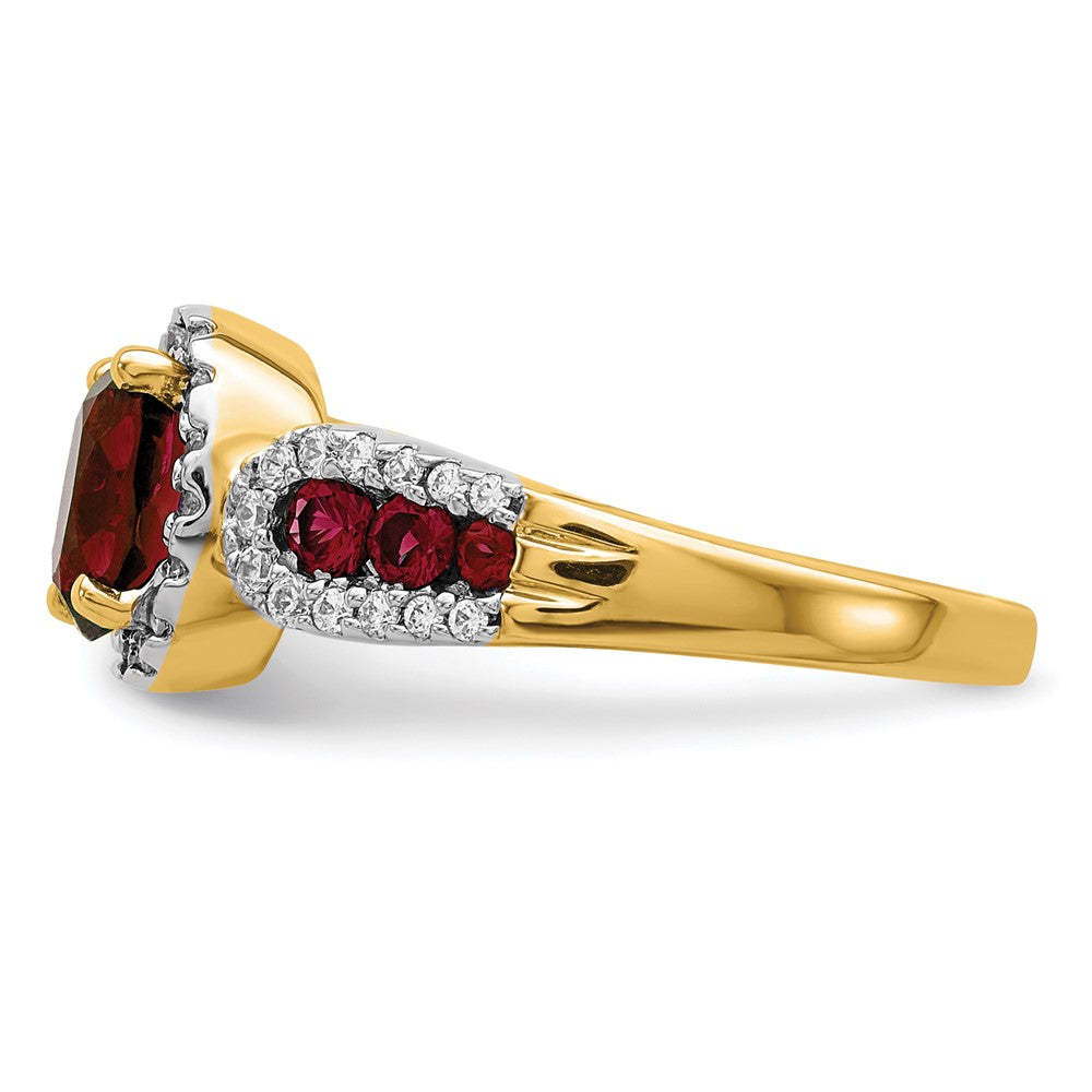 14k 1/3 carat Lab Grown Diamond VS/SI+ G+ and Oval Lab Created Ruby Complete Ring