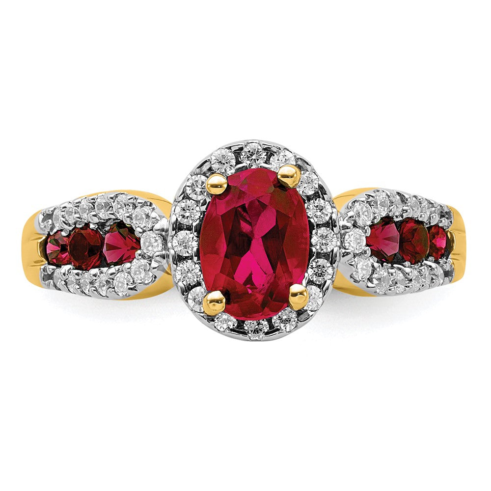 14k 1/3 carat Lab Grown Diamond VS/SI+ G+ and Oval Lab Created Ruby Complete Ring