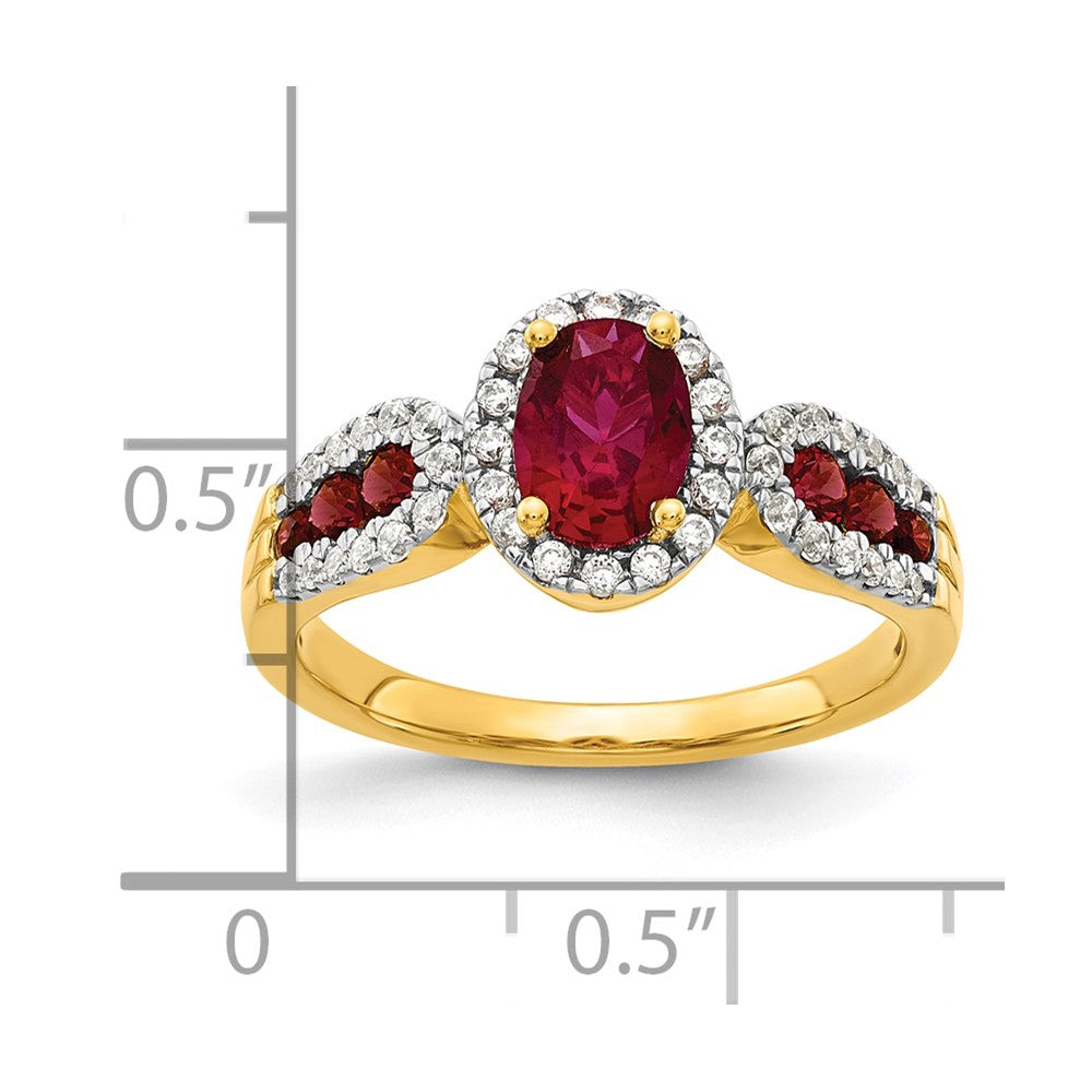 14k 1/3 carat Lab Grown Diamond VS/SI+ G+ and Oval Lab Created Ruby Complete Ring