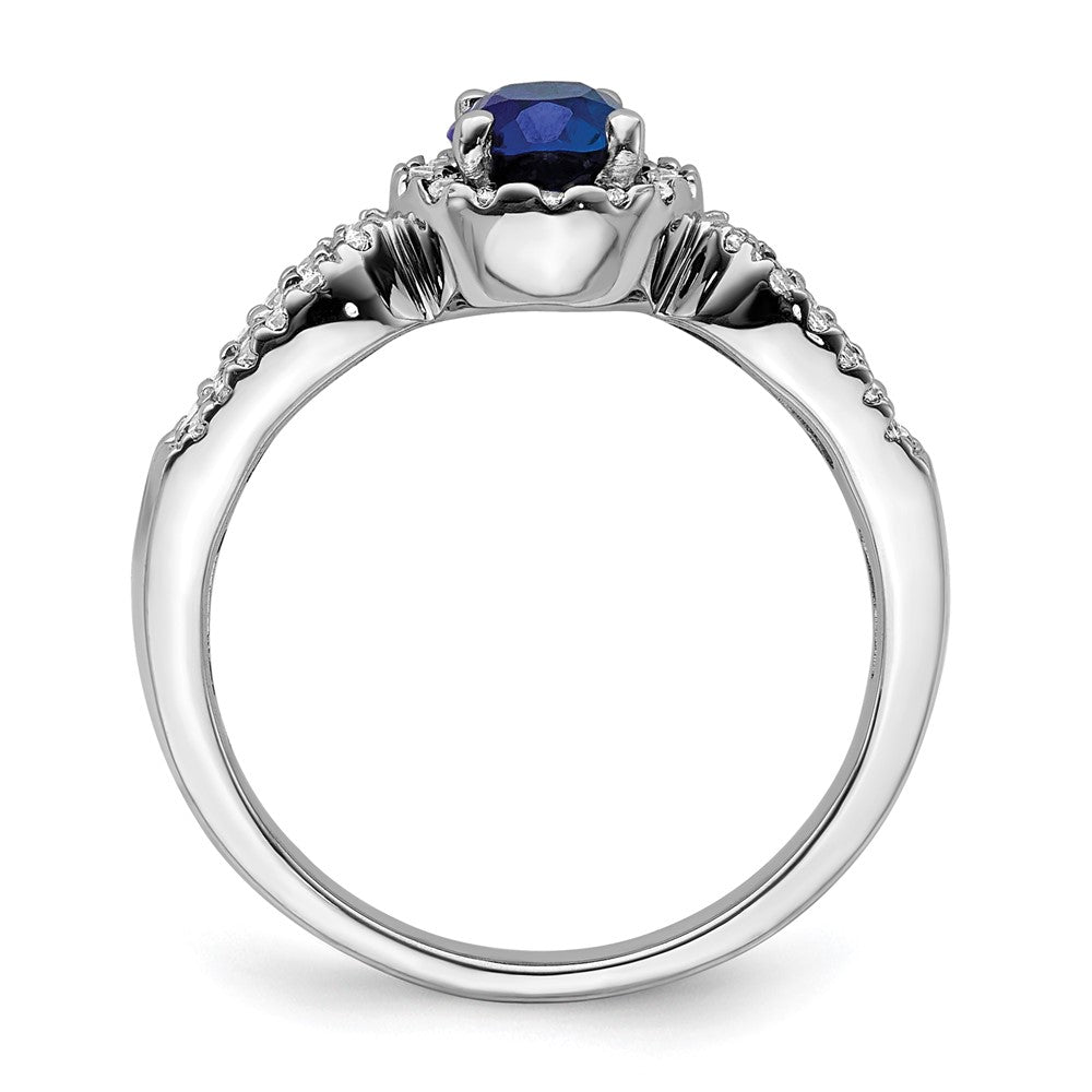 10k White Gold 1/3 carat Lab Grown Diamond VS/SI+ G+ and Oval Lab Created Blue Sapphire Complete Ring