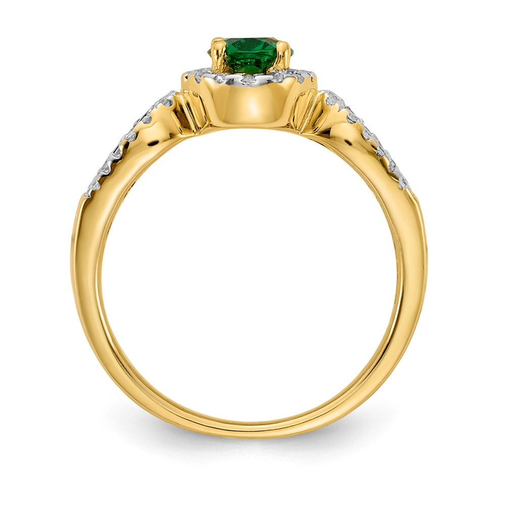 14k 1/3 carat Lab Grown Diamond VS/SI+ G+ and Oval Lab Created Emerald Complete Ring