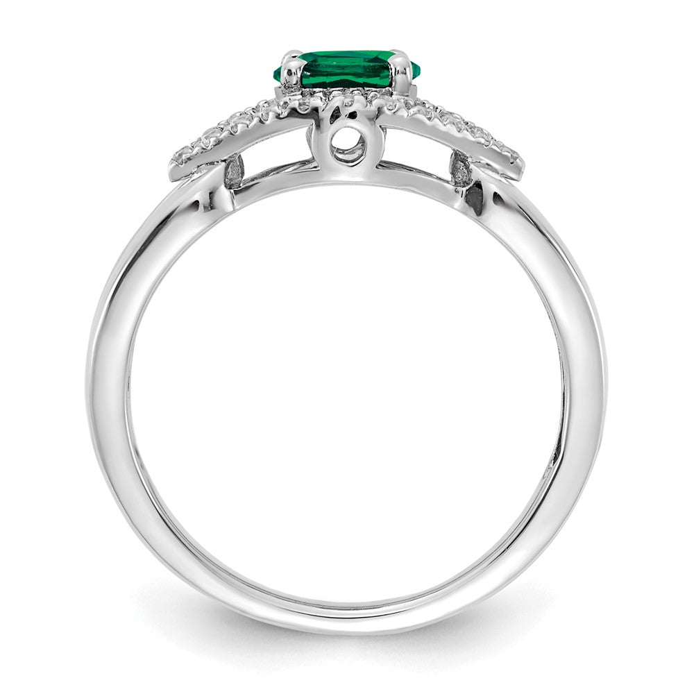 14k White Gold 1/10 carat Lab Grown Diamond VS/SI+ G+ and Lab Created Emerald Complete Ring