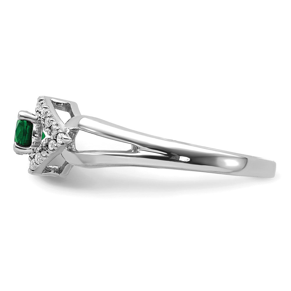 14k White Gold 1/10 carat Lab Grown Diamond VS/SI+ G+ and Lab Created Emerald Complete Ring