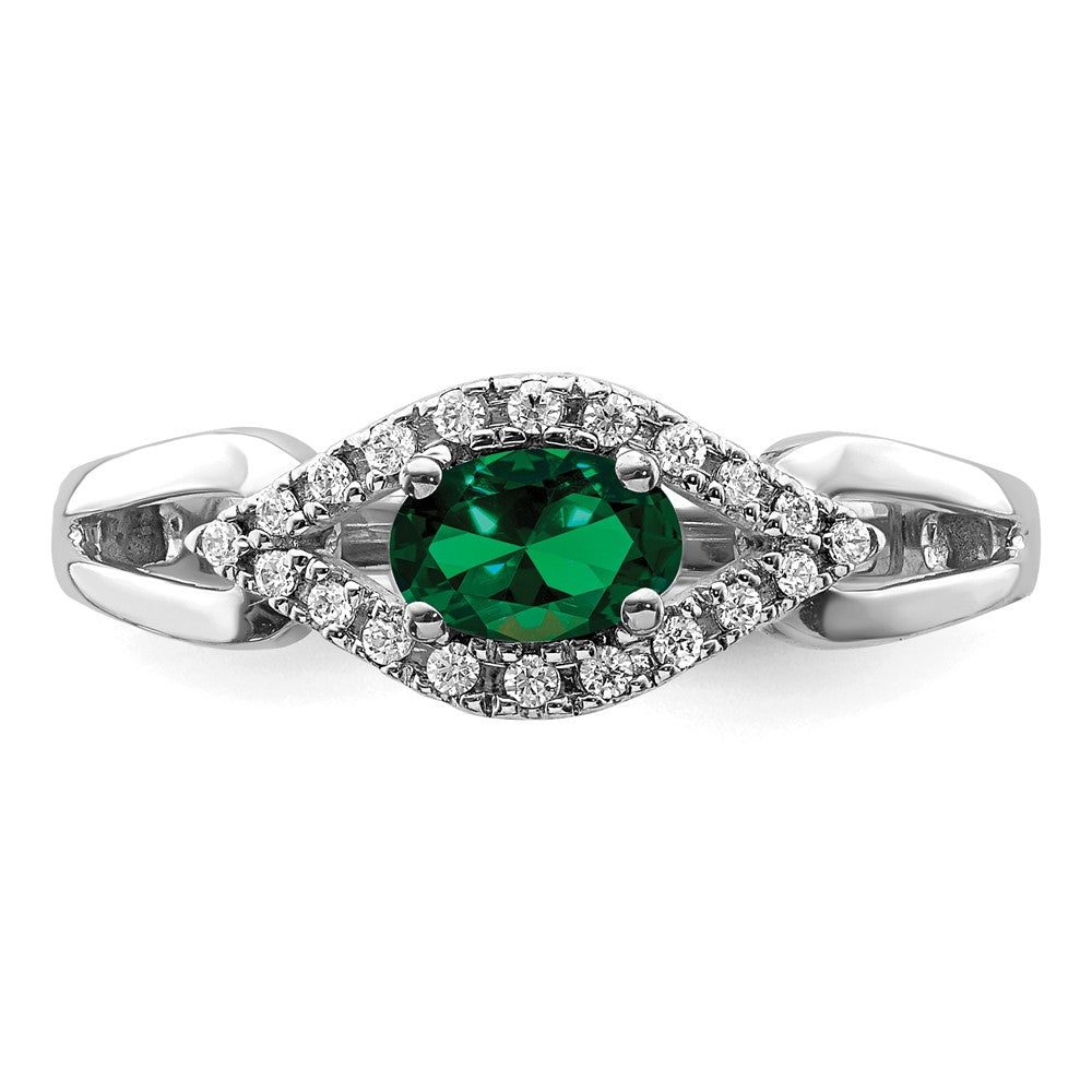 14k White Gold 1/10 carat Lab Grown Diamond VS/SI+ G+ and Lab Created Emerald Complete Ring