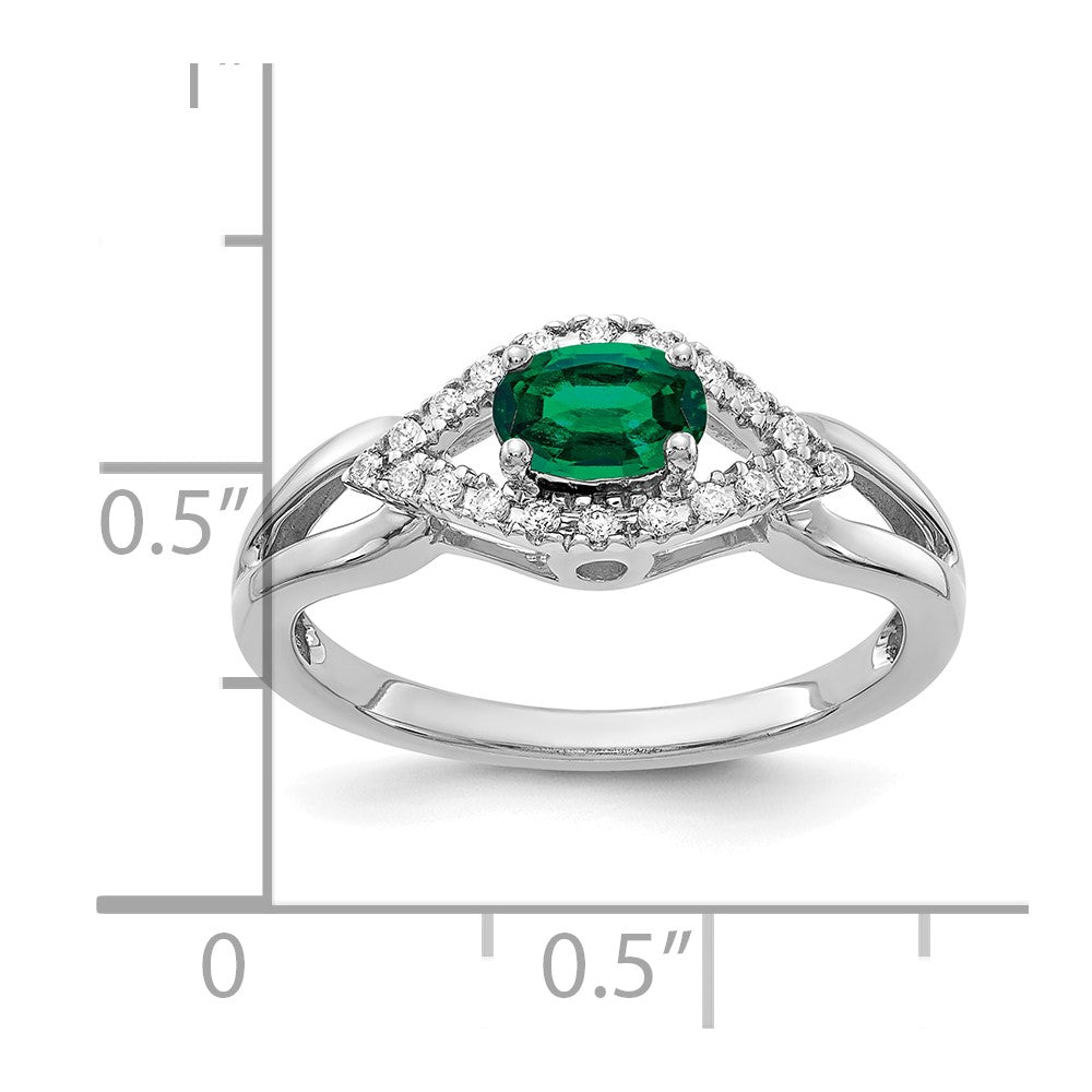 14k White Gold 1/10 carat Lab Grown Diamond VS/SI+ G+ and Lab Created Emerald Complete Ring