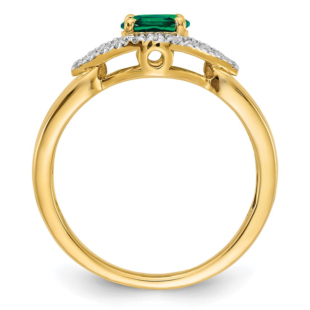 14k 1/10 carat Lab Grown Diamond VS/SI+ G+ and Lab Created Emerald Complete Ring