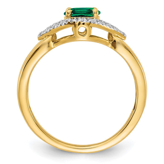 14k 1/10 carat Lab Grown Diamond VS/SI+ G+ and Lab Created Emerald Complete Ring