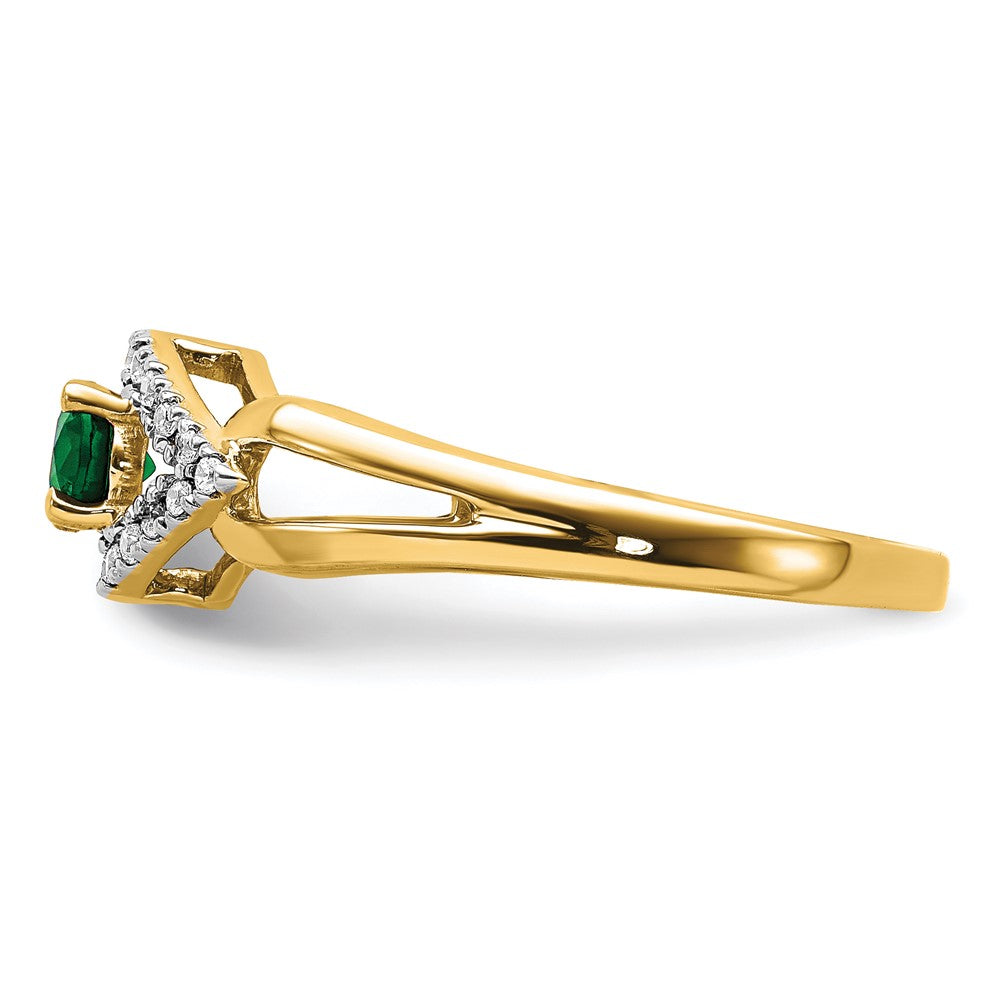14k 1/10 carat Lab Grown Diamond VS/SI+ G+ and Lab Created Emerald Complete Ring