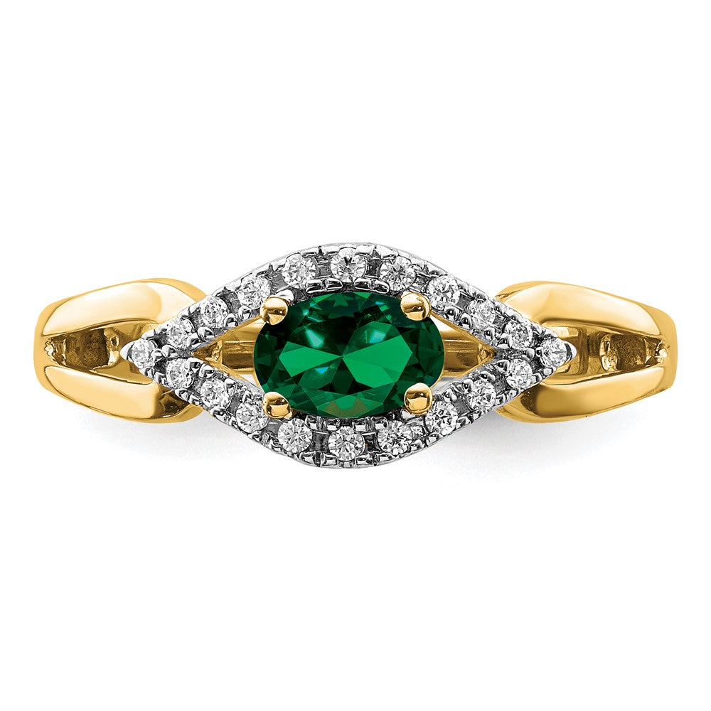 14k 1/10 carat Lab Grown Diamond VS/SI+ G+ and Lab Created Emerald Complete Ring