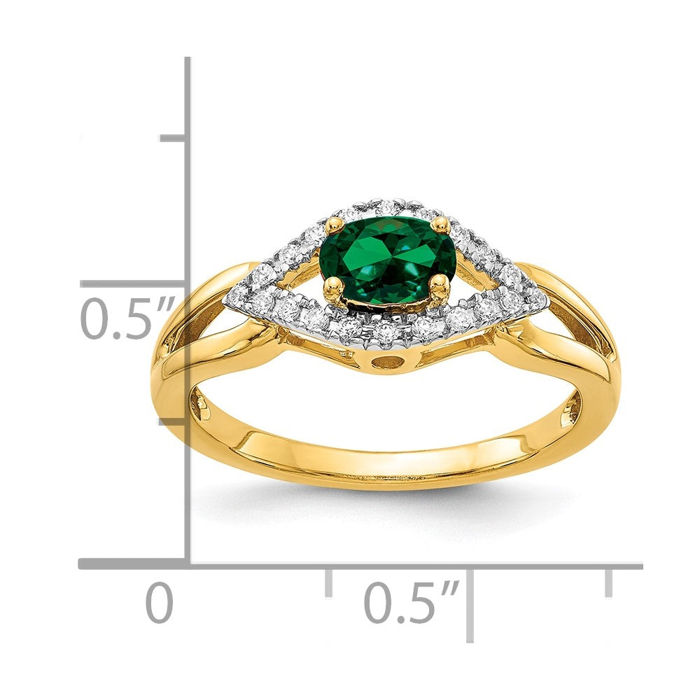14k 1/10 carat Lab Grown Diamond VS/SI+ G+ and Lab Created Emerald Complete Ring