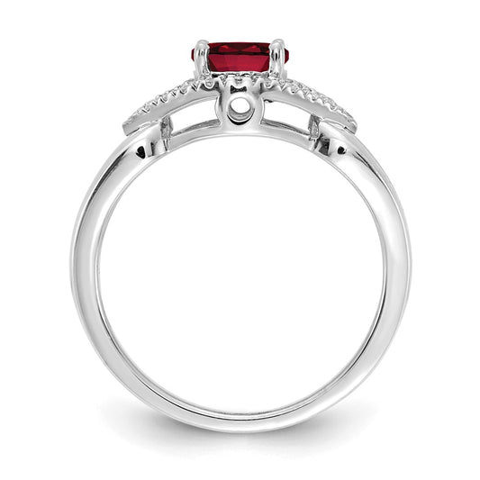 14k White Gold 1/10 carat Lab Grown Diamond VS/SI+ G+ and Lab Created Ruby Complete Ring