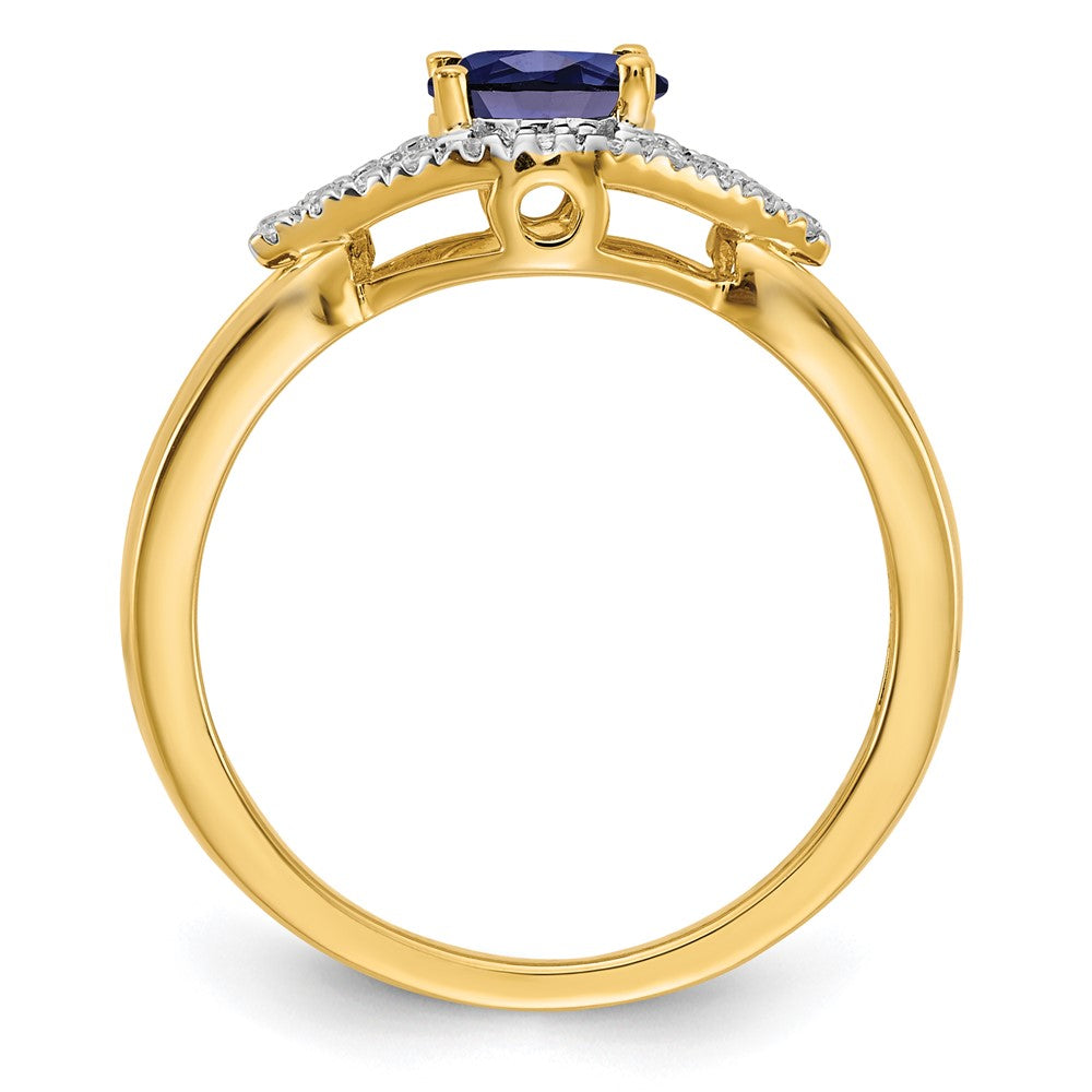 14k 1/10 carat Lab Grown Diamond VS/SI+ G+ and Lab Created Blue Sapphire Complete Ring