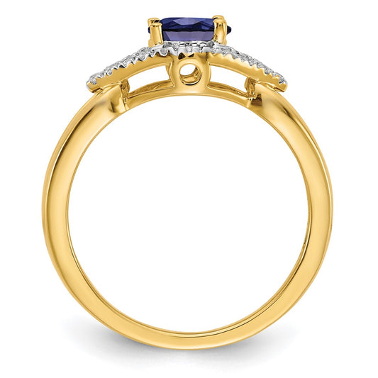 14k 1/10 carat Lab Grown Diamond VS/SI+ G+ and Lab Created Blue Sapphire Complete Ring