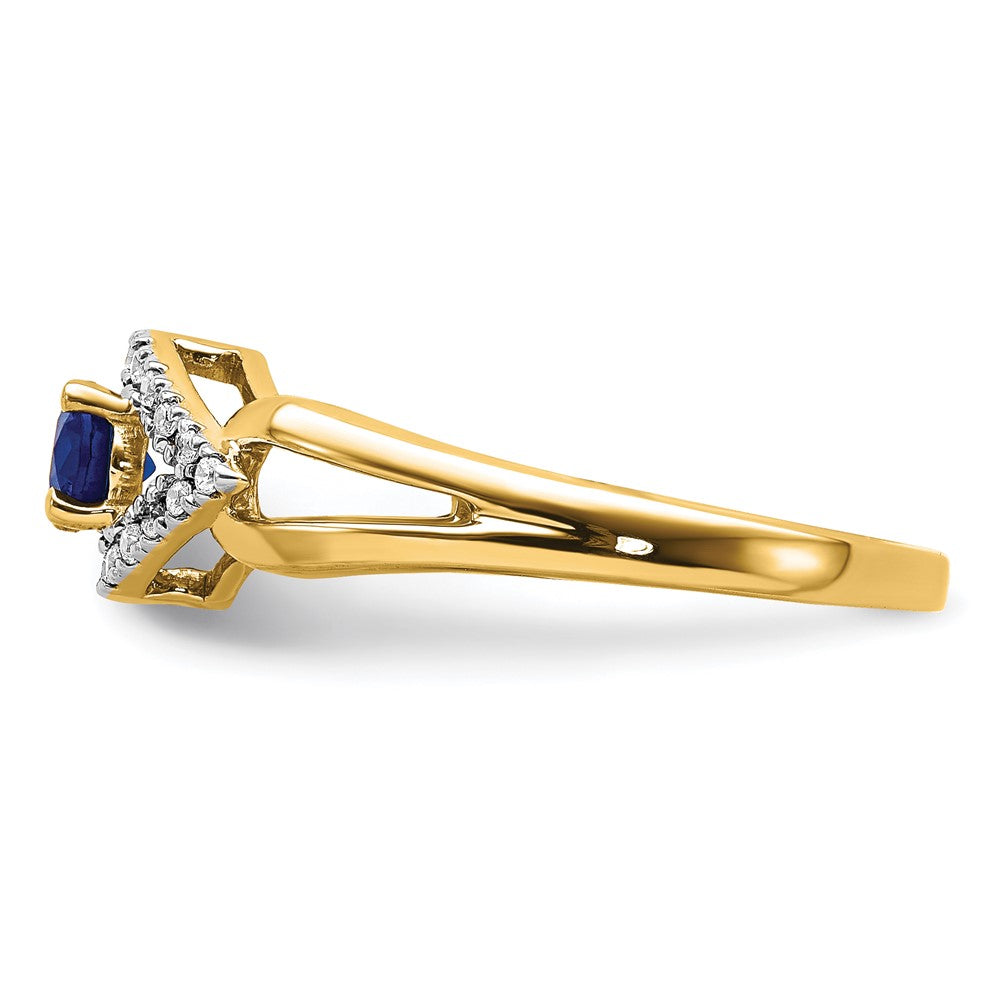 14k 1/10 carat Lab Grown Diamond VS/SI+ G+ and Lab Created Blue Sapphire Complete Ring