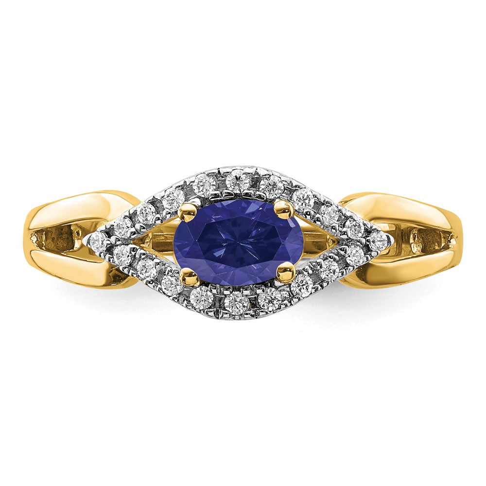 14k 1/10 carat Lab Grown Diamond VS/SI+ G+ and Lab Created Blue Sapphire Complete Ring
