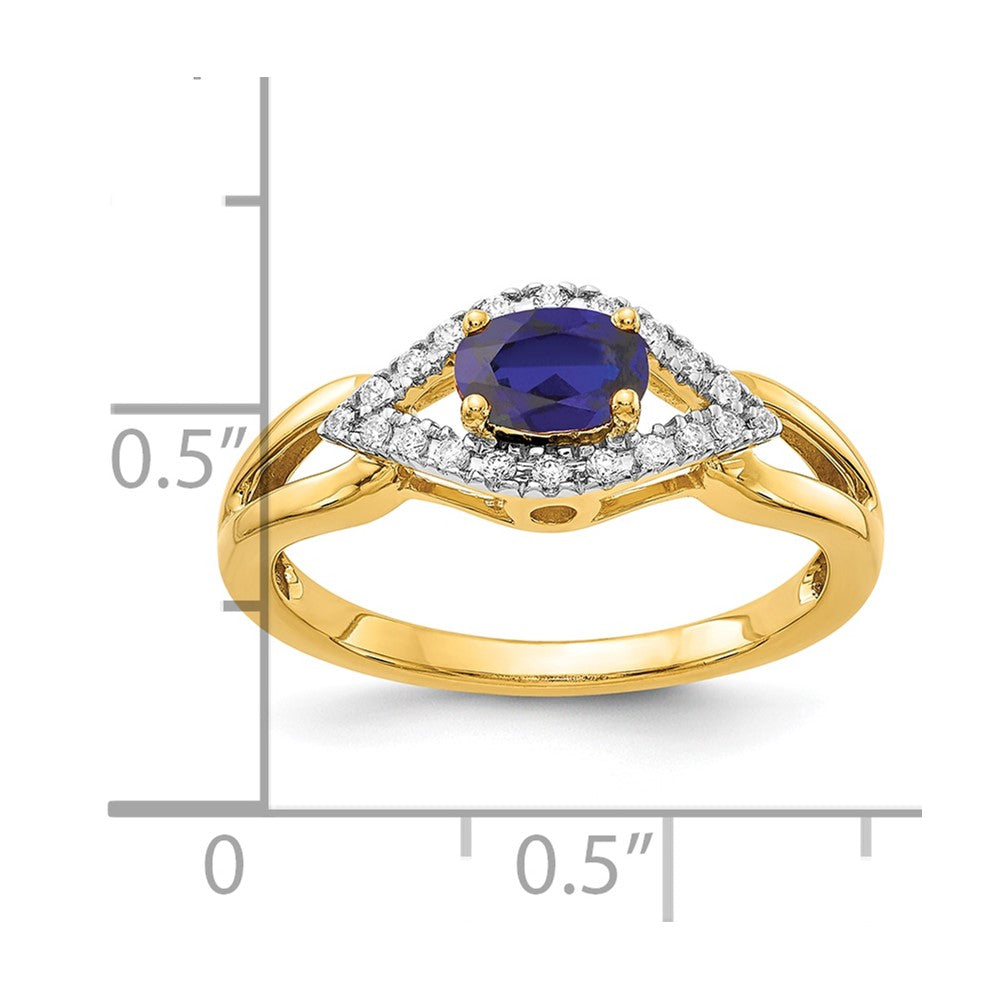 14k 1/10 carat Lab Grown Diamond VS/SI+ G+ and Lab Created Blue Sapphire Complete Ring