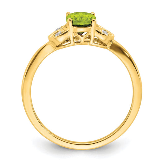 10k 6x4mm Oval Peridot and 1/10 carat Diamond Ring