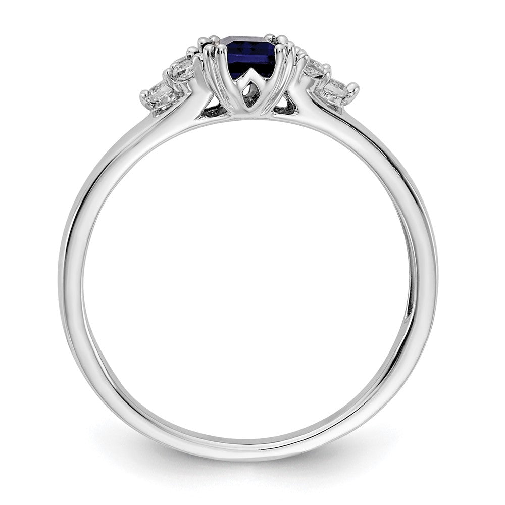 14k White Gold 1/6 carat Lab Grown Diamond VS/SI+ G+ and Lab Created Blue Sapphire Complete Ring