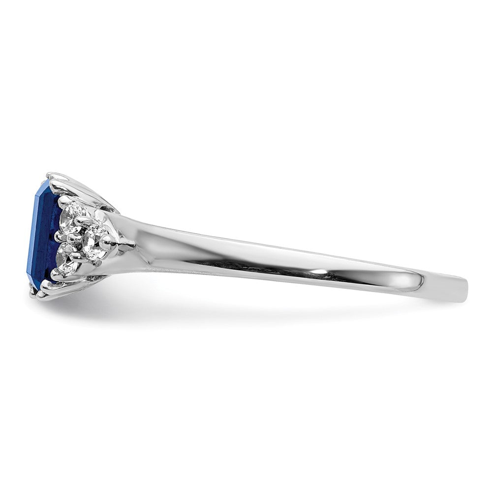 14k White Gold 1/6 carat Lab Grown Diamond VS/SI+ G+ and Lab Created Blue Sapphire Complete Ring