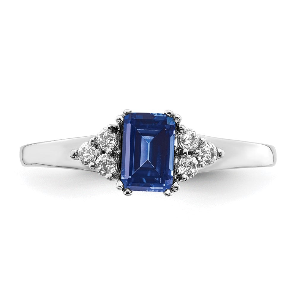 14k White Gold 1/6 carat Lab Grown Diamond VS/SI+ G+ and Lab Created Blue Sapphire Complete Ring