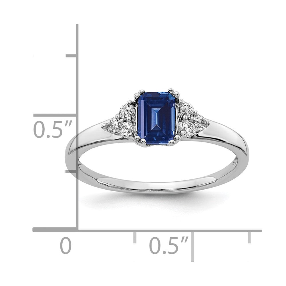 14k White Gold 1/6 carat Lab Grown Diamond VS/SI+ G+ and Lab Created Blue Sapphire Complete Ring