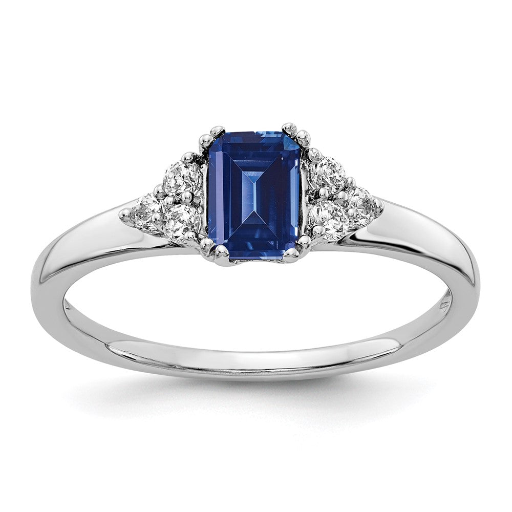 14k White Gold 1/6 carat Lab Grown Diamond VS/SI+ G+ and Lab Created Blue Sapphire Complete Ring