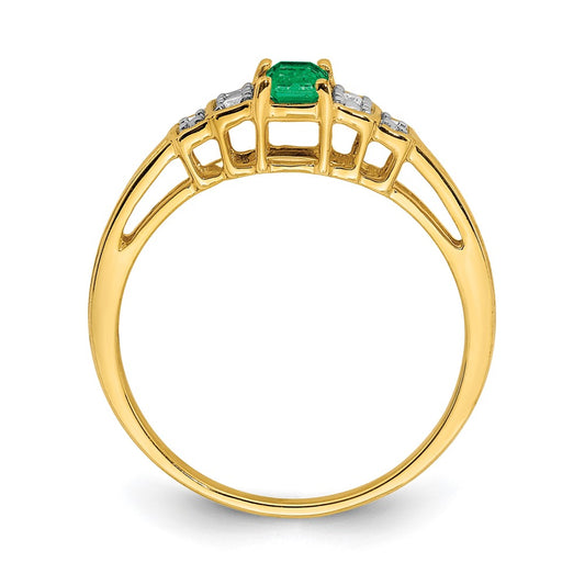 10K 5x3mm Emerald-cut Emerald and Diamond Ring