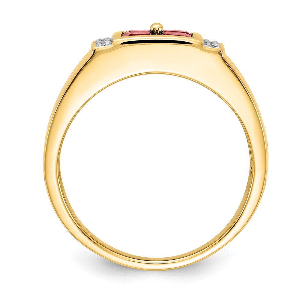 IBGoodman 14k 1/20 carat Lab Grown Diamond VS/SI+ G+ and Lab Created Ruby Men's Ring
